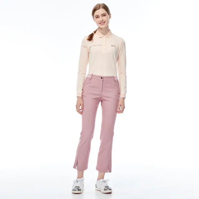 【PING】女款麥穗印花吸濕排汗薄長袖POLO衫-黃(GOLF/高爾夫球衫/RA23207-35)