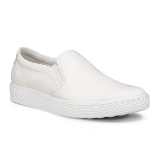 【ecco】SOFT 60 W 經典皮革套入式休閒鞋 女鞋(白色 21925301007)