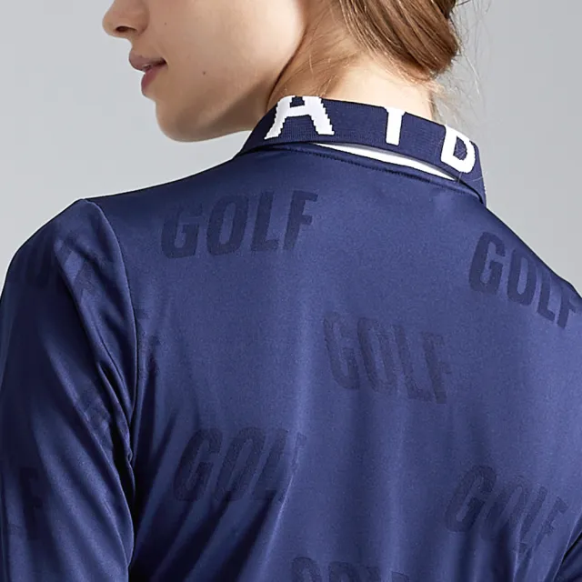 【PLAYBOY GOLF】女款LOGO領片緹花抗菌薄長袖POLO衫-深藍(高爾夫球衫/KA23208-58)