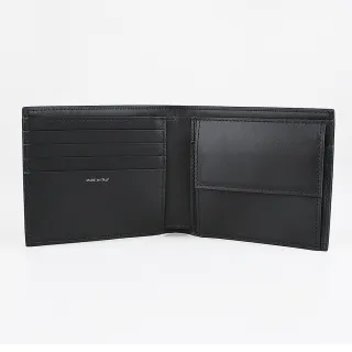 【Paul Smith】Paul Smith 金字燙印LOGO彩色條紋設計小牛皮短夾(黑)