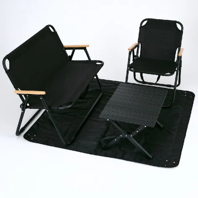 【MUJI 無印良品】聚酯纖維捲收式野餐墊/黑 展開後約140×140cm(露營系列)