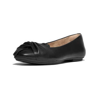 【FitFlop】DELICATO 柔軟紐結紋皮革芭蕾舞平底鞋-女(靚黑色)