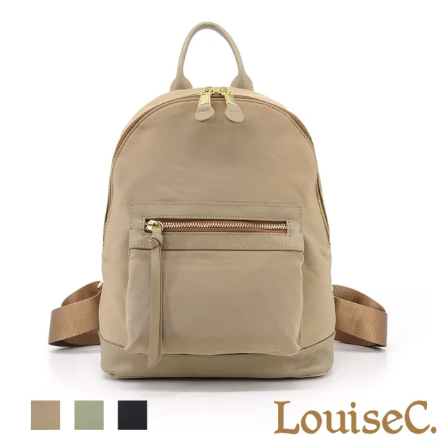 【LouiseC.】Tree House 韓國水洗防水布+小牛皮立體口袋圓弧手提後背包-3色(真皮包包 CC165