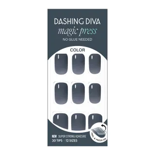 【DASHING DIVA】MAGICPRESS 薄型素色美甲片_暮夜深奢(免照燈 可修剪 素色 煙燻藍 海軍藍 灰藍)