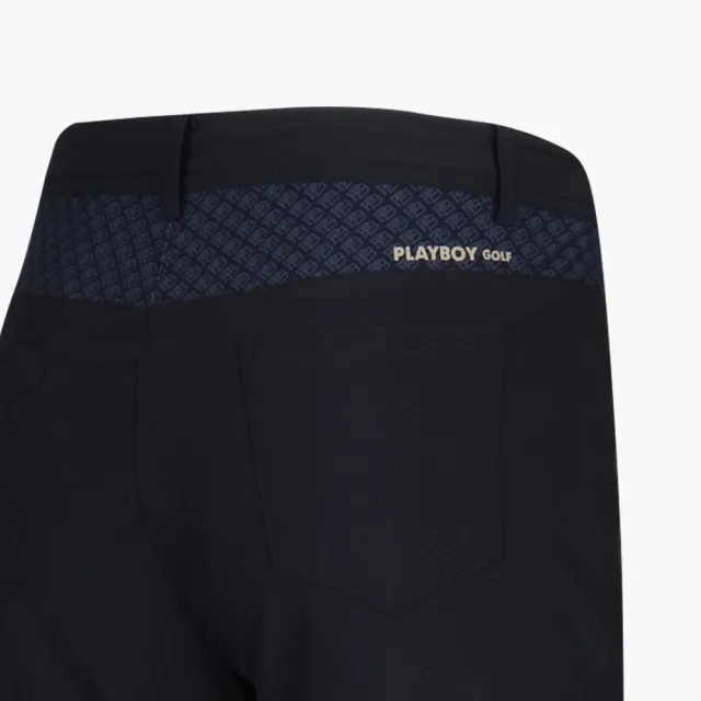 【PLAYBOY GOLF】女款印花剪接高彈性休閒長褲-黑(高爾夫球褲/KE23206-88)