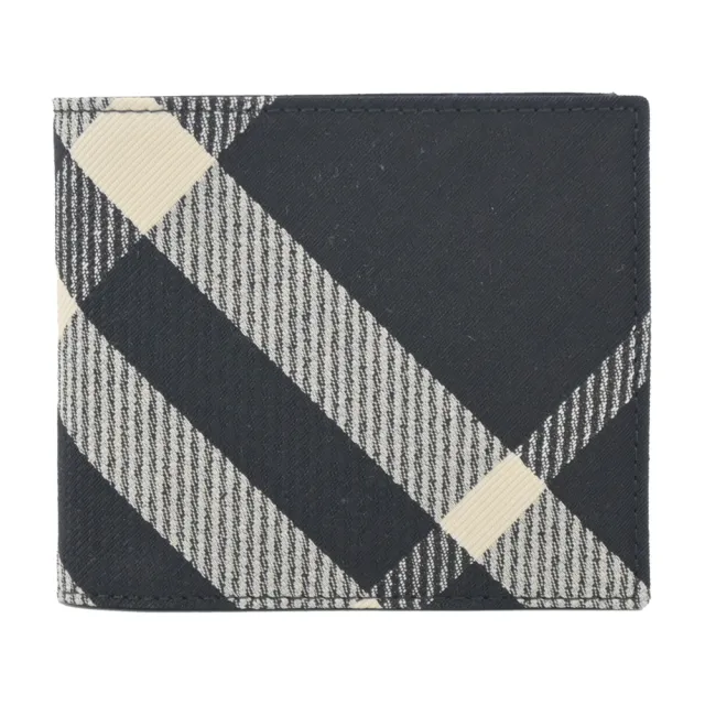 【BURBERRY 巴寶莉】新款格紋帆布8卡對開短夾(黑色/印花布)