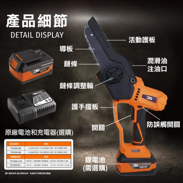 【ETQ USA】20V鋰電迷你鏈鋸-4.0快充套裝(主機+4.0Ah鋰電池+5A快充)