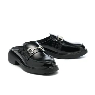 【AS 集團】簡約知性馬銜釦微光感全真皮穆勒厚底拖鞋(黑)
