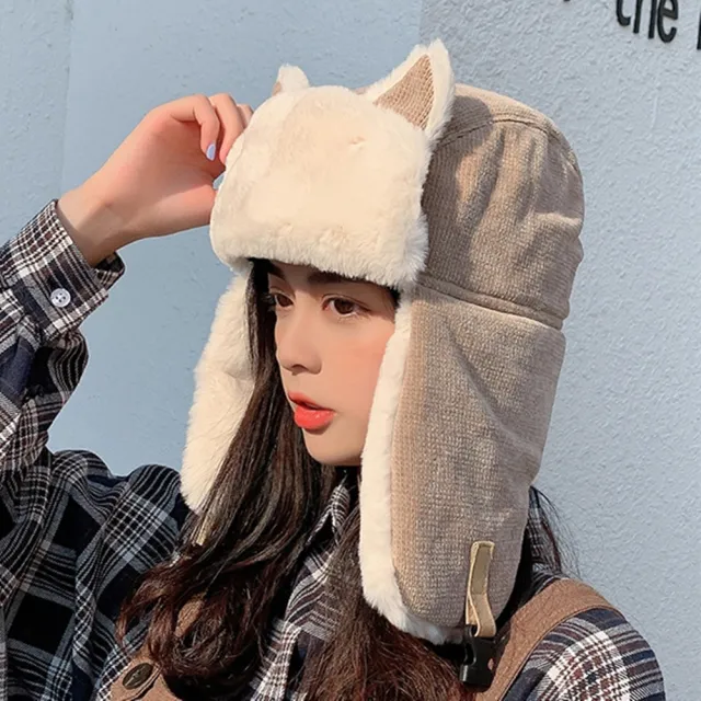 【橘魔法】尖尾貓耳朵拼接毛絨雷鋒帽(護耳帽 帽子 大童 中性款 女童 男童 兒童 親子款 寒流)