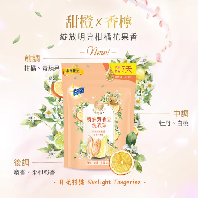 【白蘭】精油芳香豆洗衣球 20顆/袋 2入組(共40顆 粉漾花園/蔚藍夢境/日光柑橘)