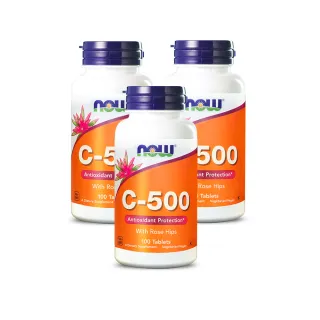 【NOW健而婷】維他命C-500+玫瑰果-100顆/瓶(3瓶組)