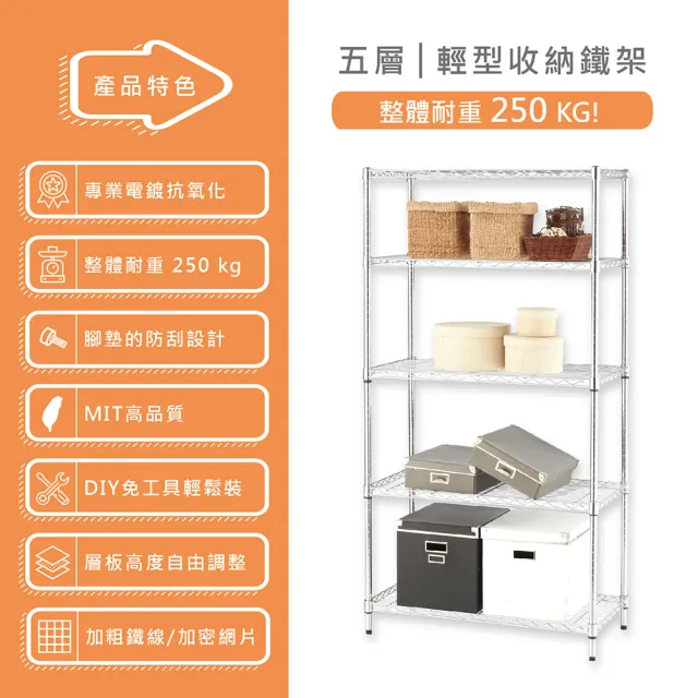 【KIWISH 奇意生活館】MIT耐用防鏽五層置物架90x46x180cm(鐵架/置物架/層架/防鏽架/鐵力士架/收納架/架子)
