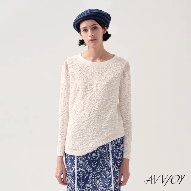 【AVVJOY 艾薇卓爾】波紋圓領上衣米(上衣 T恤 大學T 長袖t 長袖t恤 CLA0268TP)