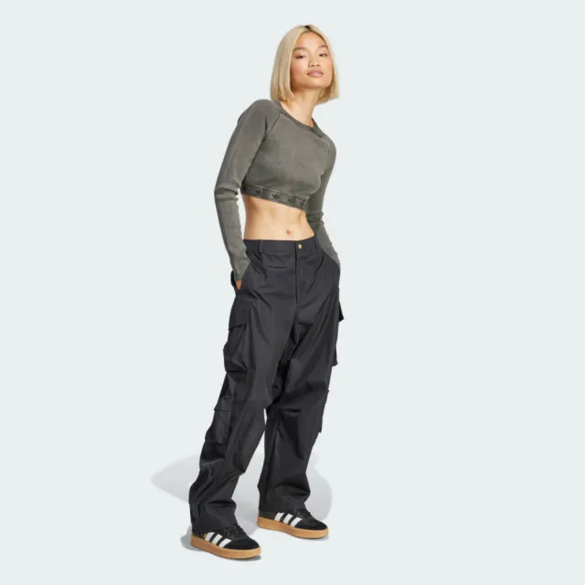 【adidas 愛迪達】RIB LS TOP 女 長袖上衣 休閒長袖 短版 羅紋 灰(JD0014)