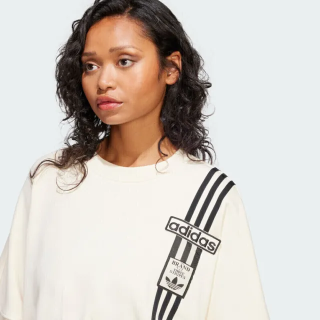 【adidas 愛迪達】Crop Sweatshirt 女 長袖上衣 休閒長袖 寬鬆 舒適 米(JD0084)