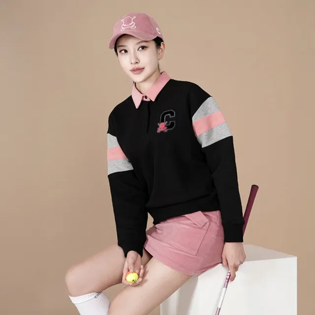 【CHUCUCHU】撞色拼接 POLO長袖上衣 衛衣 大學T 高爾風 防曬衣 女上衣