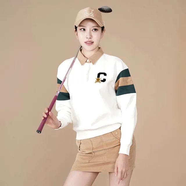 【CHUCUCHU】撞色拼接 POLO長袖上衣 衛衣 大學T 高爾風 防曬衣 女上衣