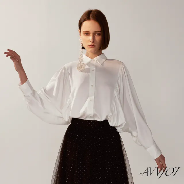 【AVVJOY 艾薇卓爾】蝙蝠袖襯衫(襯 上衣 長袖 襯衫 學生風 白襯衫 長袖襯衫 CLA0428TP)