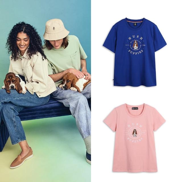 【Hush Puppies】男女裝 T恤 經典品牌配色圖騰刺繡狗T恤(男女裝任選)