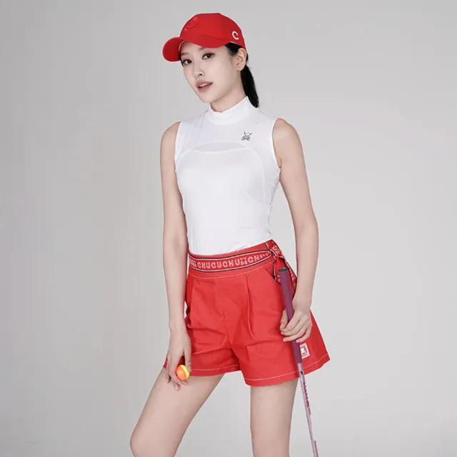 【CHUCUCHU】LOGO腰帶 高腰短褲 A字短褲 運動褲 高爾夫 女