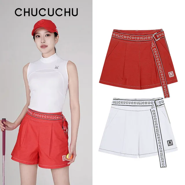 【CHUCUCHU】LOGO腰帶 高腰短褲 A字短褲 運動褲 高爾夫 女