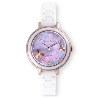 【Relax Time】拾光花語光動能陶瓷女士時尚腕錶 37.5mm 紫(RT-110S-03)