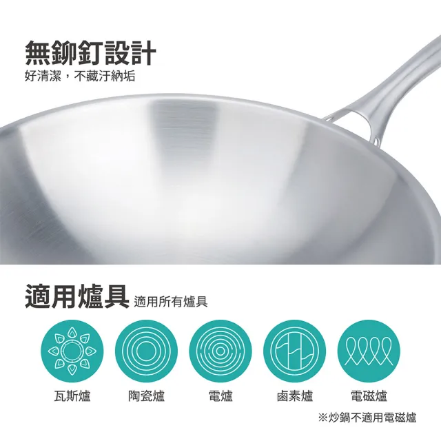 【CHEF 掌廚】316不鏽鋼 七層複合金平底鍋30cm(IH爐電磁爐可用鍋)