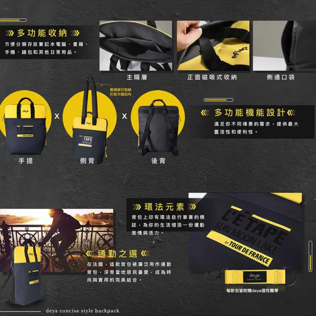 【deya】雙11 簡約時尚休閒背包 黑色︱多功能收納 斜背包 後背包 手提包 通勤包 電腦包