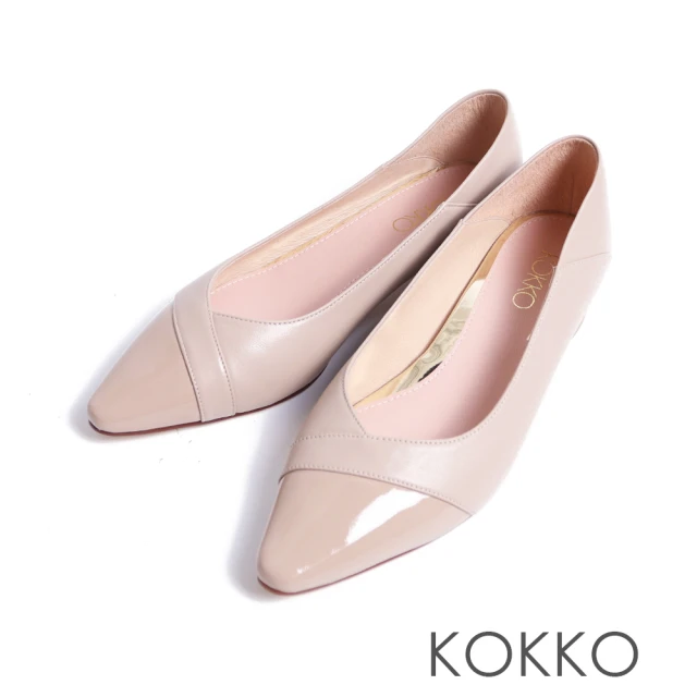 【KOKKO】唯美氣質拼接舒弧低跟包鞋(駝灰色)