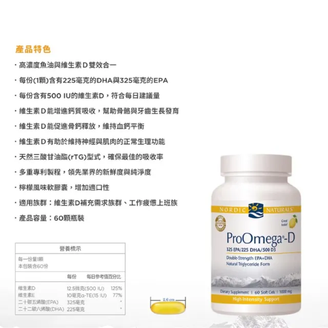 【NORDIC NATURALS 北歐天然】魚油+D膠囊 60顆/瓶