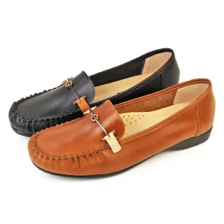 【GREEN PHOENIX 波兒德】女鞋 莫卡辛 休閒鞋 便鞋 懶人鞋 馬銜釦 全真皮 台灣製(棕色、黑色)