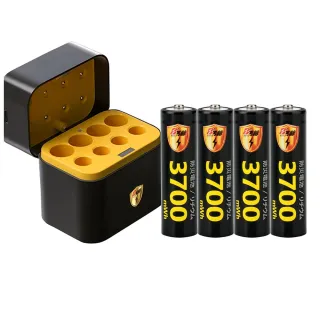 【KOTSURU】8馬赫 3號/AA 恆壓可充式1.5V鋰電池全新特大能量3700mWh4入+3號/4號各4槽 AI隨身收納盒充電器