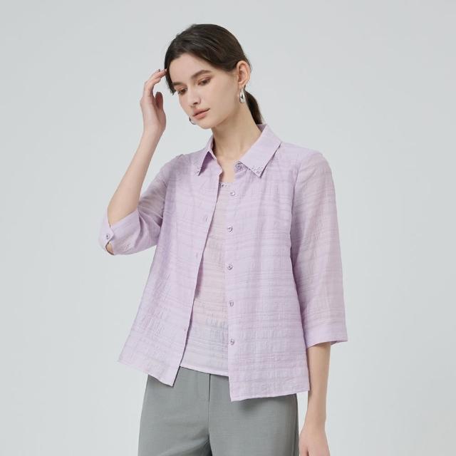 【ILEY 伊蕾】粉紫萊賽爾七分袖襯衫(淺紫；M-2L；1251021504)