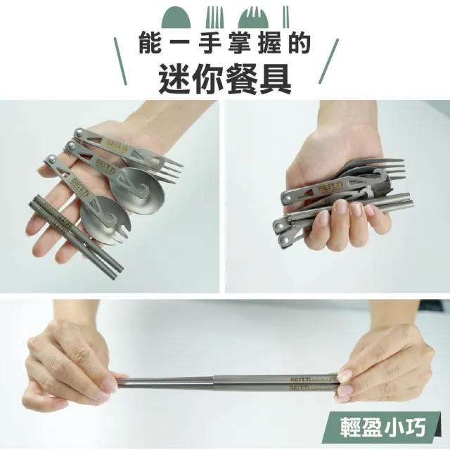 【BEST Ti】純鈦殺菌迷你旋轉餐具組(湯+叉+筷+殺菌袋-城市漫遊)