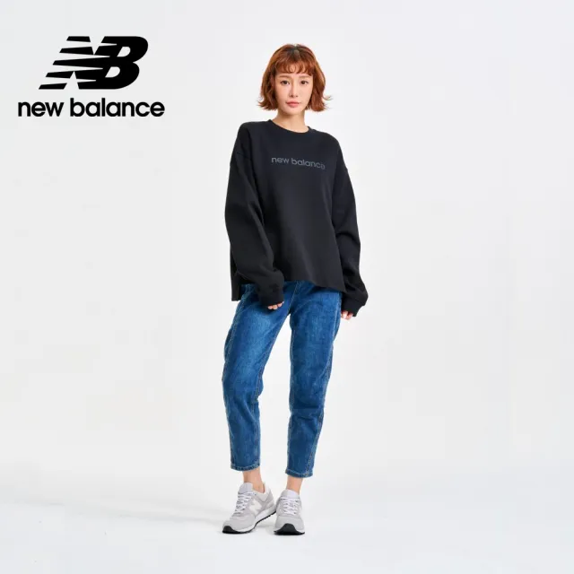 【NEW BALANCE】NB 前短後長太空棉大學T/長袖上衣_杏色/黑色_WT41556BK/WT41556LIN(美版 版型偏大)