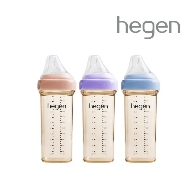 【hegen】總代理｜PCTO™金色奇蹟PPSU多功能方圓型寬口奶瓶 330ml(嫣粉/沁藍/漾紫)