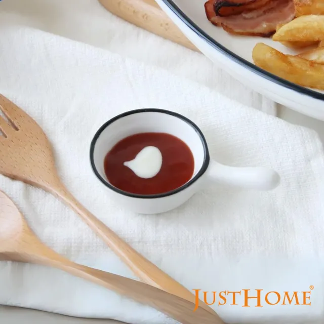 【Just Home】簡約純白藍邊陶瓷碗盤餐具組15件-可微波(碗+盤+點心盤+味碟)