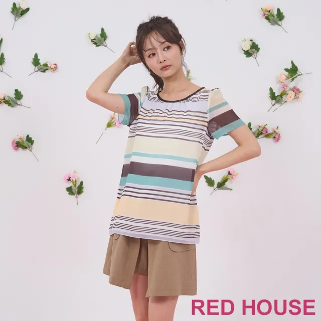 【RED HOUSE 蕾赫斯】亮眼配色條紋雪紡上衣(共2色)