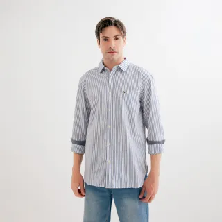 【Arnold Palmer 雨傘】男裝-直條紋貼袋短袖襯衫(深藍色)