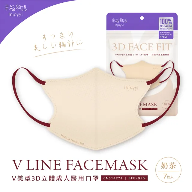 【明基健康生活】幸福物語 V美型3D立體醫療口罩7片x4包組(日本版型+微寬耳繩 100%可回收材質)