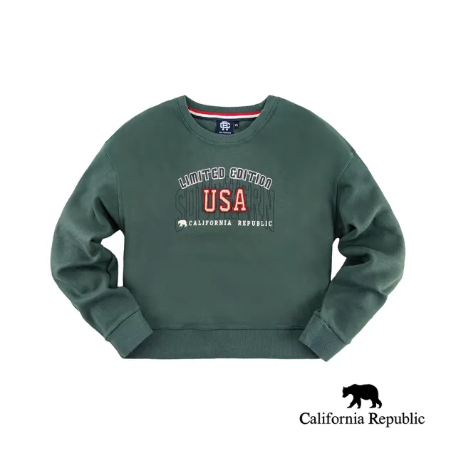 【California Republic】深綠落肩短版大學TEE(女版)