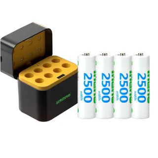 【iNeno】3號/AA 恆壓可充式1.5V鋰電池全新特大能量2500mWh4入+3號8槽 AI隨身收納盒充電器