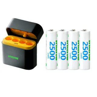【iNeno】3號/AA 恆壓可充式1.5V鋰電池全新特大能量2500mWh4入+3號4槽 AI隨身收納盒充電器