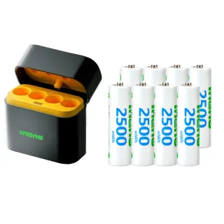 【iNeno】3號/AA 恆壓可充式1.5V鋰電池全新特大能量2500mWh8入+3號4槽 AI隨身收納盒充電器