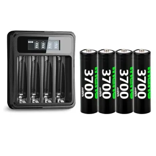 【iNeno】3號/AA 恆壓可充式1.5V鋰電池全新特大能量3700mWh4入+3號/4號通用 液晶鋰充電器