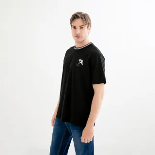 【Arnold Palmer 雨傘】中性款-傘LOGO植絨印花T-Shirt(黑色)
