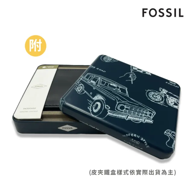 【FOSSIL】Bronson 圖騰壓紋真皮證件格皮夾-義式咖啡色 ML4563206 (禮盒組附鐵盒)