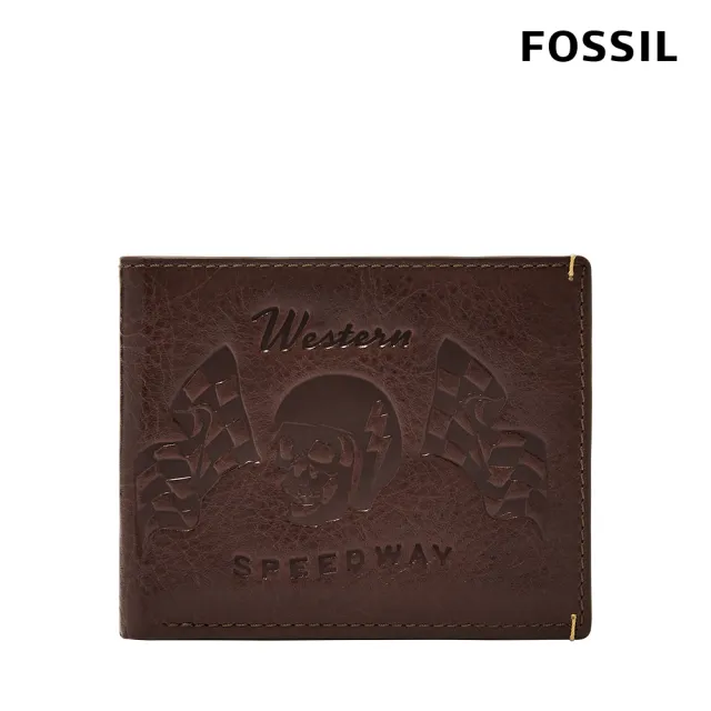【FOSSIL】Bronson 圖騰壓紋真皮證件格皮夾-義式咖啡色 ML4563206 (禮盒組附鐵盒)