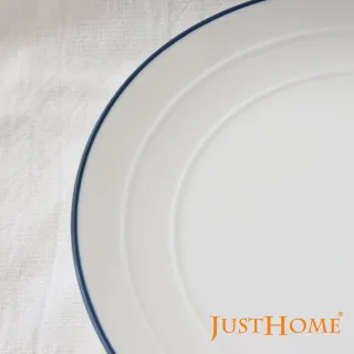 【Just Home】簡約純白藍邊陶瓷10吋餐盤(可微波 碗盤 餐盤 早午餐盤 蛋糕盤 盤子 主餐盤)