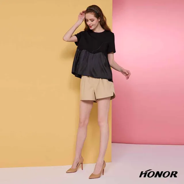 【HONOR 山形屋】出清品 休閒寬鬆側開衩短褲-黑/杏(限定出清)